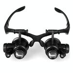 10X 15X 20X 25X Doppio Occhio Occhiali Lenti Gioielliere Orologio Riparazione Testa Lente d'ingrandimento con 2 luci a LED (nero)