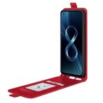 Per Asus Zenfone 8 R64 Texture singola custodia protettiva in pelle flip verticale con slot per schede e cornice fotografica (rosso)