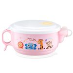 Ciotola in stile cartone animato a doppio strato con interno in acciaio inossidabile ed esterno in plastica da 450 ml con coperchio e maniglie per bambini dai 2 ai 9 anni
