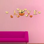 Creativo LOVE Clock Specchio acrilico Adesivo da parete fai da te (oro)