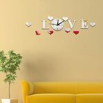 Creativo LOVE Orologio Acrilico Specchio Adesivo da parete fai da te (Argento)
