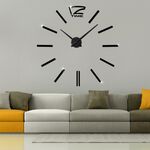 39 pollici camera da letto home office decorazione moderna senza cornice grande fai da te 3D specchio adesivo da parete orologio muto (nero)