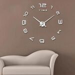 Camera da letto Home Office Decorazione Moderna senza cornice Numero grande Adesivo da parete 3D a specchio fai da te Orologio silenzioso, Dimensioni: 100 * 100 cm (Argento)