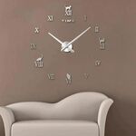 Home Office Decor Frameless Cat Shape Adesivi murali con superficie a specchio 3D fai da te di grandi dimensioni Orologio muto, Dimensioni: 100 * 100 cm (Argento)