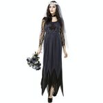Costume di Halloween Donna Pizzo Chiffon Abito nero Abiti da sposa fantasma Uniformi da gioco Cosplay, Taglia: M, Busto: 76 cm, Giro vita: 70 cm, Vestiti lunghi: 141 cm