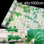Green Leaf White Brick Creativo 3D Stone Brick Decorazione Carta da parati Adesivi Camera da letto Soggiorno Parete Carta da parati impermeabile Rotolo, Dimensioni: 45 x 1000 cm