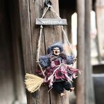 Halloween Retro Strega Ornamenti Scopa Fantasma Appendere Puntelli Decorazione della casa di Halloween Forniture per feste festive Pendente di Halloween (grigio)