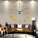 Orologio da parete creativo con specchio 3D fai da te, dimensioni: 120 * 120 cm (giallo)