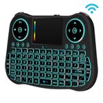 Tastiera QWERTY Mini Wireless Air Mouse MT08 2.4GHz con retroilluminazione colorata, touchpad e controllo multimediale per PC, TV (nero)