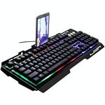 ZGB G700 104 Tasti USB Cablaggio Meccanico Cablaggio Atmosfera Incandescente Pannello in metallo Sospensione Tastiera da gioco con supporto per telefono (nero)
