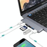 6 in 1 Multi-funzione in lega di alluminio Velocità di trasferimento 5 Gbps Doppio adattatore HUB USB-C / Type-C con 2 porte USB 3.0 e 2 porte USB-C / Type-C e slot per scheda SD e slot per scheda TF per Macbook 2015/2016 / 2017 (grigio)