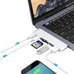 6 in 1 Multi-funzione in lega di alluminio Velocità di trasferimento 5 Gbps Doppio adattatore HUB USB-C / Type-C con 2 porte USB 3.0 e 2 porte USB-C / Type-C e slot per scheda SD e slot per scheda TF per Macbook 2015/2016 / 2017 (argento)