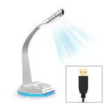 Microfono a condensatore a doppio microfono cablato USB omnidirezionale da tavolo K3 con luce notturna a LED, Compatibile con PC / Mac per trasmissione dal vivo, spettacolo, KTV, ecc. (Argento)