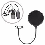 Microfono di registrazione a doppio strato Schermo antivento da studio Filtro anti-pop per maschera con braccio stabilizzatore a clip, Per registrazione in studio, trasmissione dal vivo, spettacolo dal vivo, KTV, ecc. (Nero)