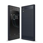 Per Sony Xperia XA1 Custodia protettiva antiurto antiurto in fibra di carbonio con trama spazzolata (blu scuro)