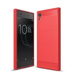 Per Sony Xperia XA1 Custodia protettiva antiurto in TPU antiurto in fibra di carbonio con trama spazzolata (rossa)