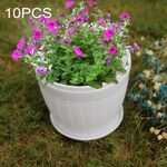 Vaso da fiori in resina plastica con barile di legno imitazione 10 pezzi con vassoio, diametro superiore: 9 cm, altezza: 6,5 cm (bianco)