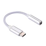 Adattatore audio da USB-C / Type-C maschio a 3,5 mm femmina, Adattatore audio USB-C / Type-C maschio a femmina da 3,5 mm, lunghezza: circa 10 cm (argento)