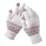 Guanti touch screen invernali Donna Uomo Guanti caldi in maglia elasticizzata Guanti in finta lana addensata (A-Bianco)