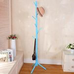 Appendiabiti appendiabiti creativo da pavimento in legno massello a forma di albero, dimensioni: 176x48x48cm (azzurro)