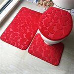 1 set set di tre pezzi flanella antiscivolo cucina bagno WC tappetino tappeto lavabile tappeto (cuore rosso)