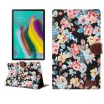 Custodia protettiva in pelle con vibrazione orizzontale per PC con struttura in tessuto a fiori per Galaxy Tab S5e T720 / T725, con supporto e slot per schede, portafoglio e cornice per foto (nero)