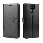 Custodia in pelle a ribaltamento orizzontale con struttura retrò Crazy Horse per Asus Zenfone 6 ZS630KL, con supporto, slot per schede e cornice per foto (nera)