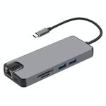 Adattatore per lettore di schede 8 in 1 da tipo C a HDMI + USB 3.0 + USB 3.0 + tipo-C + LAN + VGA + TF / SD (grigio)