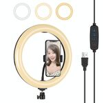 Pulluz 10.2 pollici 26 cm USB 3 Modalità Dimmable LED Ring Vlogging Selfie Beauty Photography Video Lights with Treppiede Ball Ball & Phone Morsetto (nero)