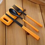 3 in 1 set di bacchette per forchetta posate da tavola pieghevoli in ABS con scatola portaoggetti Set di stoviglie da viaggio per escursionismo da campeggio all'aperto (arancione)