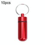 Flacone di pillola di pronto soccorso in lega di alluminio impermeabile sigillato portatile da 10 pezzi con portachiavi (rosso)