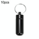 10 pz portatile sigillato in lega di alluminio impermeabile bottiglia di pillola di pronto soccorso con portachiavi (nero)