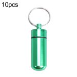 10 pz portatile sigillato in lega di alluminio impermeabile bottiglia di pillola di pronto soccorso con portachiavi (verde)