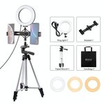 Supporto per treppiede PULUZ + staffa per doppio telefono per trasmissione live + kit di luci video per video vlogging con anello LED da 6,2 pollici da 16 cm