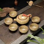 Set da tè in ceramica 7 in 1 Ice Crack Glaze Kung Fu Teaware Set (giallo)