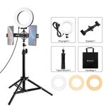 PULUZ Supporto per treppiede da 70 cm + Staffa per doppio telefono per trasmissione in diretta + Kit di luci video per vlogging con anello LED da 6,2 pollici da 16 cm