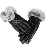 Guanti da donna in pelle PU imitati guanti da donna invernali e autunnali spessi in pelliccia di coniglio (neri)