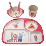 5 pezzi / set Piatti per bambini in fibra di bambù ecologici Piatti per stoviglie per bambini 4 slot Stoviglie da tavola (rosso)