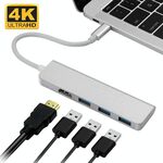 Hub USB-C, adattatore di tipo C a HDMI, 3 USB 3.0, dongle USB C in alluminio portatile per MacBook Pro 2018/2017/2016 Chromebook Pixel, DELL XPS13
