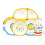 Piatto piano cartone animato in fibra di bambù per bambini (giallo)
