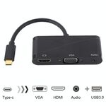USB 2.0 + porta audio + adattatore VGA + HDMI a USB-C / Type-C HUB (nero)
