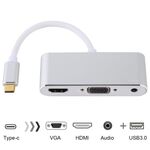 USB 2.0 + porta audio + adattatore VGA + HDMI a USB-C / Type-C HUB (argento)