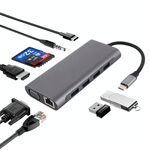 11 in 1 VGA + porta LAN + 4 x USB 3.0 + scheda SD / TF + HDMI + porta audio + adattatore da USB-C / Type-C femmina a USB-C / Type-C HUB (grigio scuro)