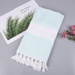 Asciugamano da bagno in cotone a righe con nappe da viaggio sottile da campeggio, sauna, spiaggia, palestra, coperta da piscina, assorbente facile da pulire (azzurro)