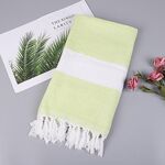 Asciugamano da bagno in cotone a righe con nappe da viaggio sottile da campeggio, sauna, spiaggia, palestra, coperta da piscina, assorbente, facile da pulire (verde tenero)