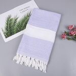 Asciugamano da bagno in cotone a righe con nappe da viaggio sottile da campeggio, sauna, spiaggia, palestra, coperta da piscina, assorbente facile da pulire (viola chiaro)