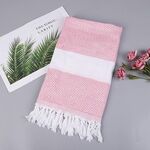 Asciugamano da bagno in cotone a righe con nappe da viaggio sottile da campeggio, sauna, spiaggia, palestra, coperta da piscina, assorbente, facile da pulire (rosa)