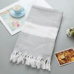 Asciugamano da bagno in cotone a righe con nappe da viaggio sottile da campeggio, sauna, spiaggia, palestra, coperta da piscina, assorbente facile da pulire (grigio)