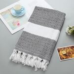Asciugamano da bagno in cotone a righe con nappe da viaggio sottile da campeggio, sauna, spiaggia, palestra, coperta da piscina, assorbente facile da pulire (nero)