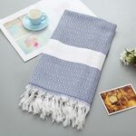 Asciugamano da bagno in cotone a righe con nappe da viaggio sottile da campeggio, sauna, spiaggia, palestra, coperta da piscina, assorbente facile da pulire (blu)